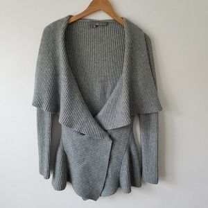 360 Cashmere Rib Knit Peplum Longsleeve Grey Cardigan Sweater Small